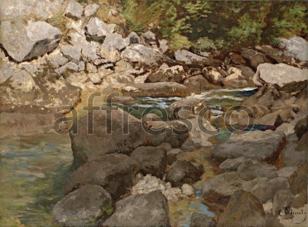 Картина: Carl Schuch, Горный ручей с валунами