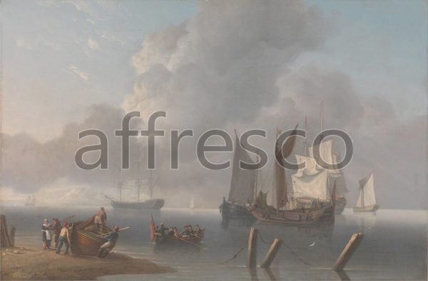Картина: Charles Martin, Powell Warships Lying Offshore the Commanding Admiral Being Rowed out to Join the Flagship