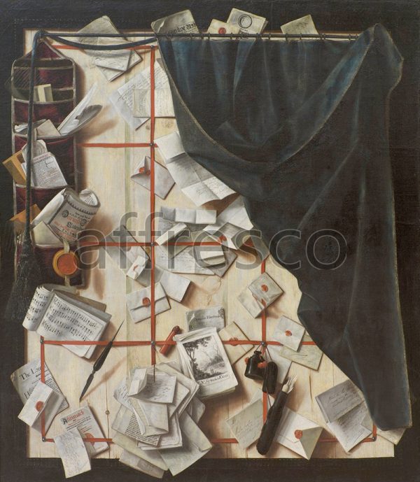 Картина: Cornelius Norbertus Gijsbrechts, Trompe loeil Board Partition with Letter Rack and Music Book