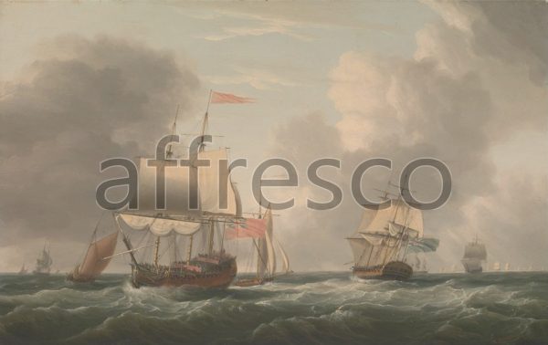 Картина: Dominic Serres, An English Two Decker Lying Hove to with Other Ships and Vessels in a Fresh Breeze
