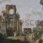 Картина: Джованни Паоло Панини, An Architectural Capriccio of the Roman Forum with Philosophers and Soldiers among Ancient Ruins