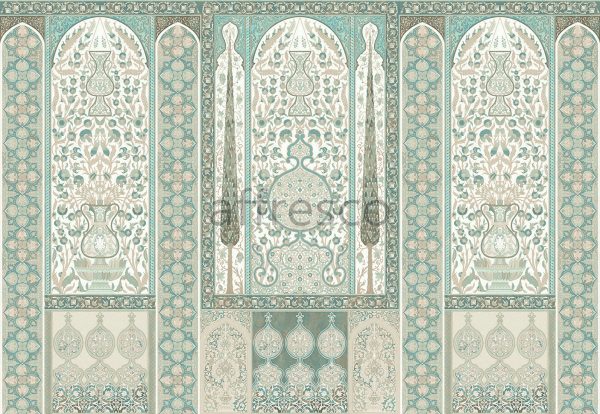 Фреска,  Восточный зеленый орнамент ,  арт. ID136501