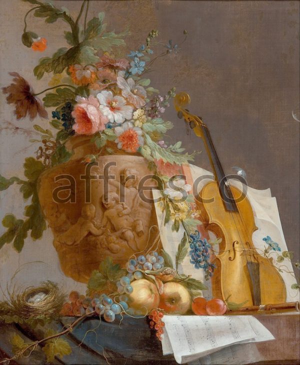 Картина: Jean Jacques Bachelier, Still life with flowers and a violin