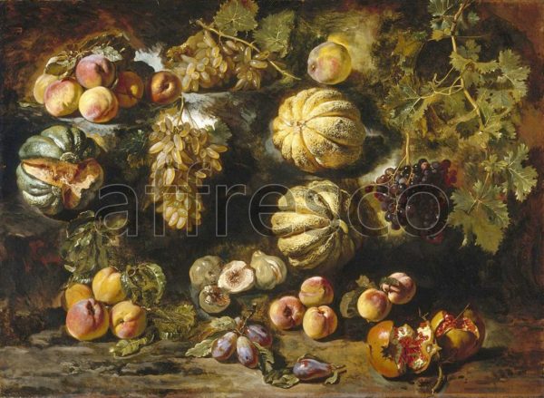 Картина: Michele Pace del Campidoglio, Still Life with Melons Peaches Figs and Grapes