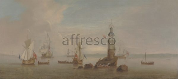Картина: Peter Monamy, The Opening of the First Eddystone Lighthouse in 1698