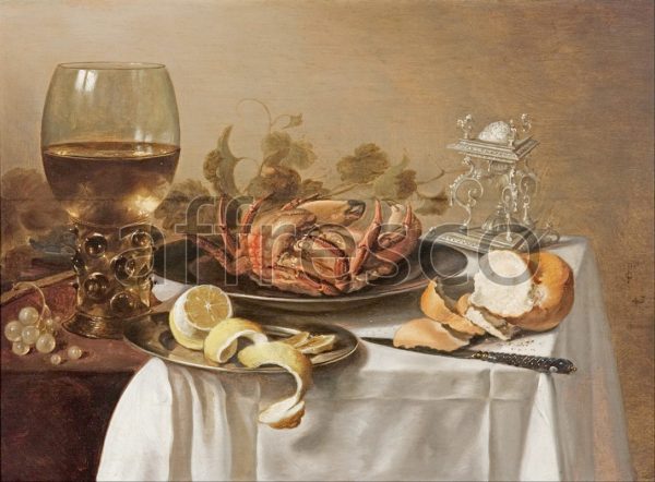 Картина: Pieter Claesz, A still life with a roemer a crab and a peeled lemon
