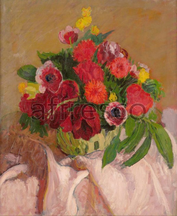 Картина: Roderic O Conor, Mixed flowers on pink cloth