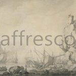 Картина: Willem van de Velde the Elder, Ships and Militia by a Rocky Shore