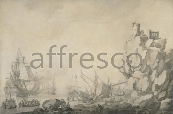 Картина: Willem van de Velde the Elder, Ships and Militia by a Rocky Shore
