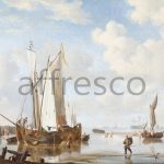 Картина: Willem van de Velde the younger and studio, A wijdschip and a kaag in an inlet close to a sea wall